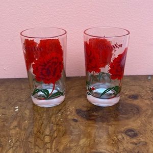 Vintage Peanut Butter Glass red Carnation -Juice Size  Glass  -Name On Top